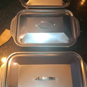 LOVEWE 3/2-Pack Stainless Steel Rectangular Baking Trays with Wooden shovel, Perfect for Use As Oven Trays, Serving Dishes, And Versatile Heating Trays for Grilling, Home Cooking, Festive Meals Heat Resistant Bakeware