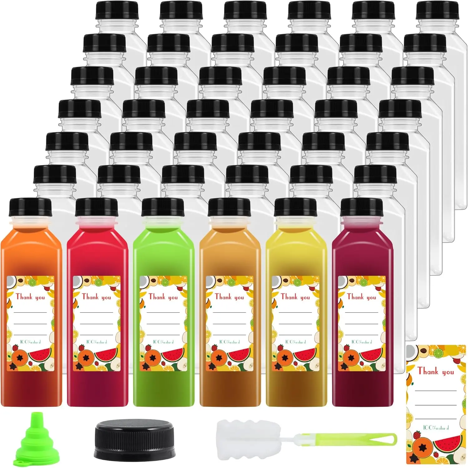 36-Pack 16 oz Food Grade Plastic Juice Bottles with Lids, Reusable Clear Organiser Storage Containers for Milk, Smoothies, Home & Travel Use, Bulk Tin-Compatible Beverage Jars for Commercial Needs