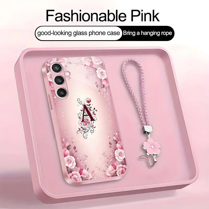 Suitable for [Galaxy S23 Fe] high-end women's phone case🤩，a beautiful four-leaf clover lanyard is included🍀，a free four-leaf clover lanyard is included, with 26 letters of the alphabet to choose from and  exquisite Rose flower patterns 952