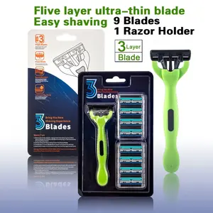 Men's Razor Set 1 Handle and 9 Relillable 3-blades Shaving Razors for Men Sensitive Skin Razor Kit, Men's Classic Beard Shaver Tool for Comfortable Shaver