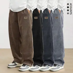 Four piece men's autumn and winter corduroy straight leg pants, autumn and winter styles, letter labeled trendy and versatile casual loose sports pants, men's styles