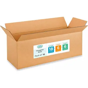 IDL Packaging - B-1866-10 Long Corrugated Shipping Boxes 18"L x 6”W x 6"H (Pack of 10) - Excellent Choice of Strong Packing Boxes for USPS, UPS, FedEx Shipping