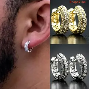 Zircon Decor Stud & Hoop Earrings Gold Silver Finish Unisex Pierced Jewelry For Daily Wear And Gifting