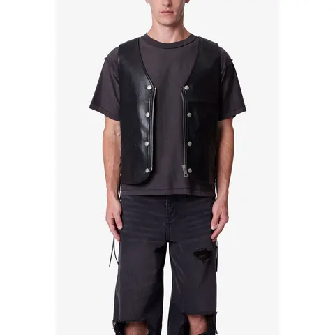 mnml Vintage Biker Vest - Black