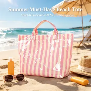 Large Capacity Jelly Bag with Fresh and Sweet Style, Minimalist Trendy Shoulder Bag with Striped Color Block and Lettering, Perfect for Summer Travel, Beach and Daily Carry, Zipper Closure, Great Gift for Women