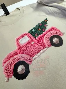 Faux Yarn Pink Truck with Tree DTF