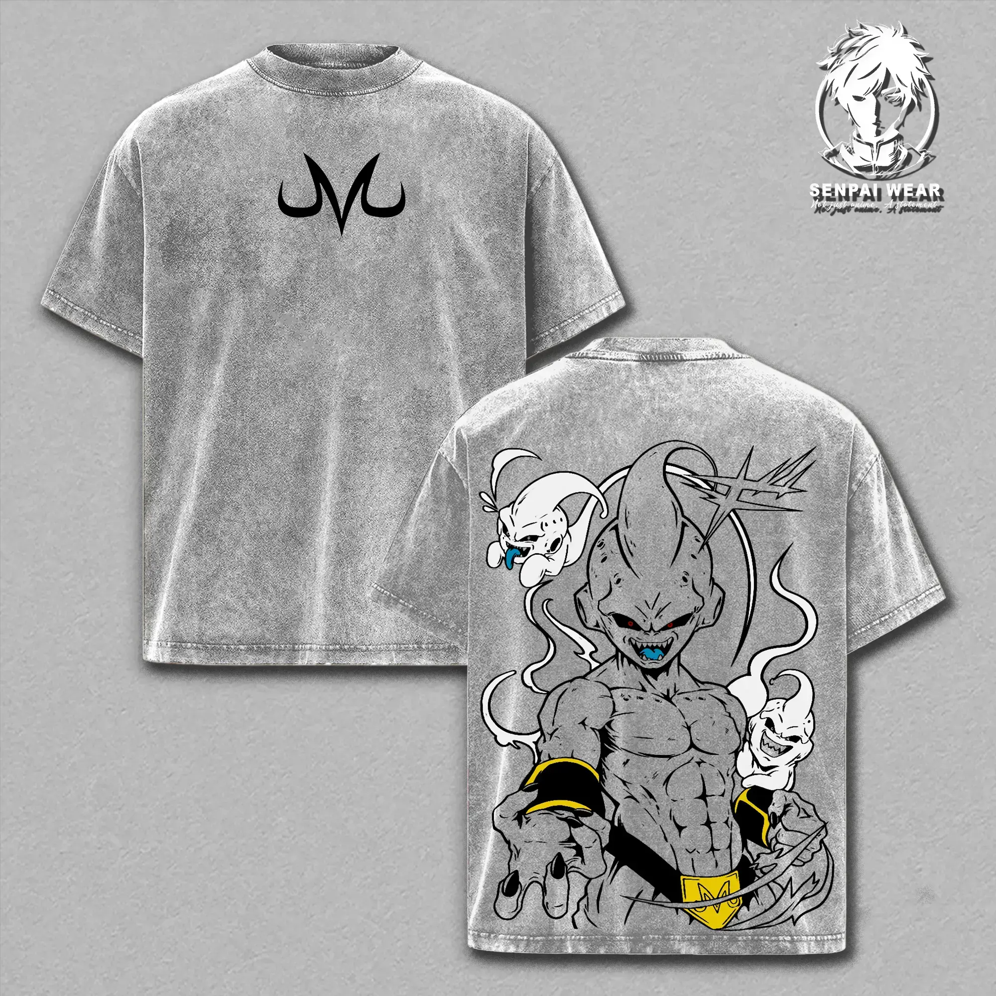 Majin Buu DBZ Vintage Washed Graphic Tee | Double Printed Heavyweight Oversized Streetwear T-Shirt | Y2K Anime Casual Menswear Outfit & Perfect Father's Day Gift for Manga Fans