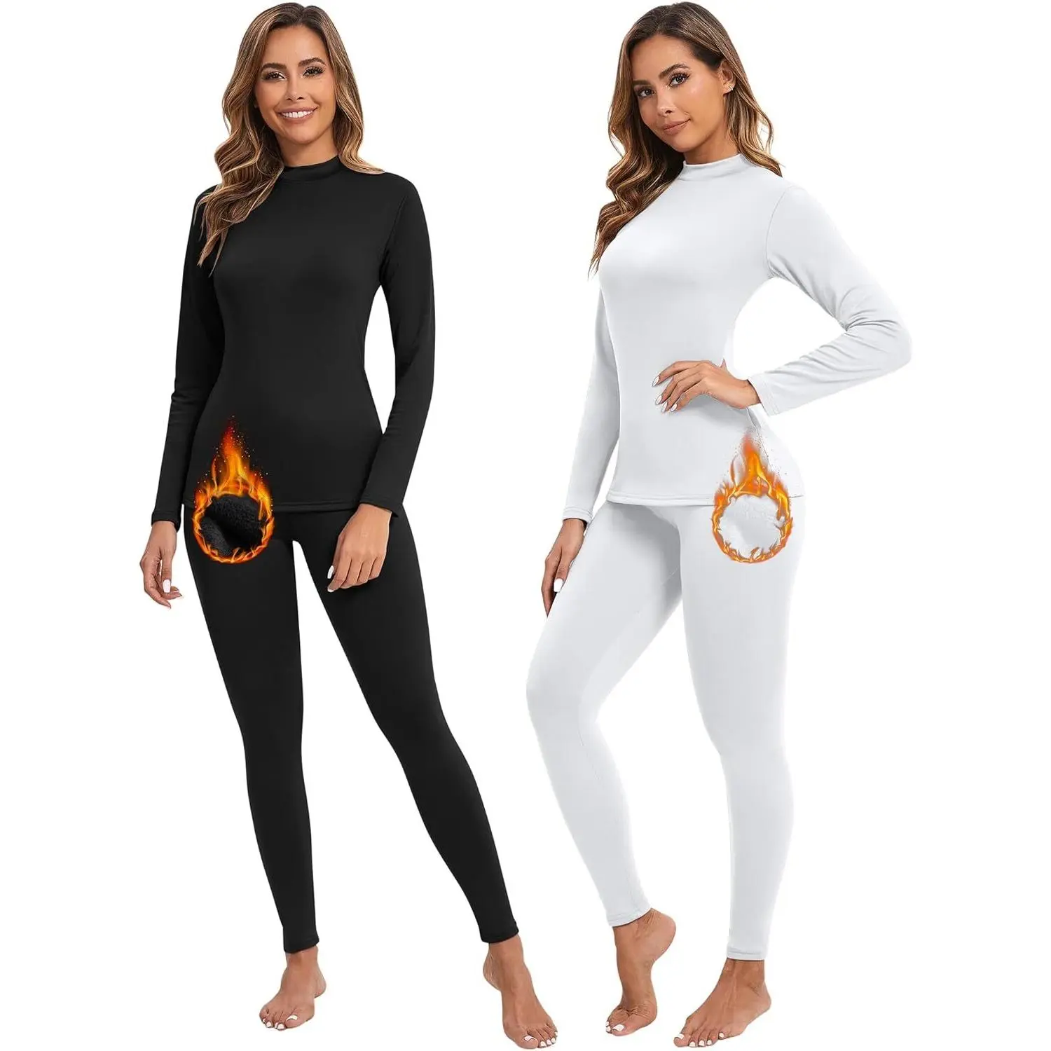 2 Sets Thermal Underwear for Women Lightweight Compression Base Layer Set Ultra fit Pajama Set