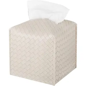 Tissue Box Cover PU Leather Tissue Holder Square Facial Tissue Case Facial Paper Organizer Dispenser for Bathroom, Vanity Countertop, Tabletop, Car
