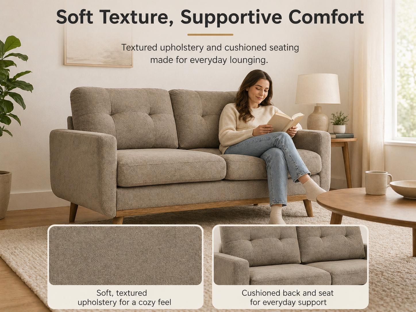 Loveseat Sofa Mid Century Modern Upholstered 2 Seat Couch with Wood Legs, Small Space Fabric Sofa for Living Room, Apartment, Bedroom, Office Loveseat Sofa Mid Century Modern Upholstered 2 Seat Couch with Wood Legs, Small Space Fabric Sofa for Living Room, Apartment, Bedroom, Office