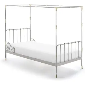 Bed Frame Twin Size Bed Post Poles, Stainless Bed Frame Poles for Four Corner Bed Platform Bed Bunk Bed, Silver(Frame Only)