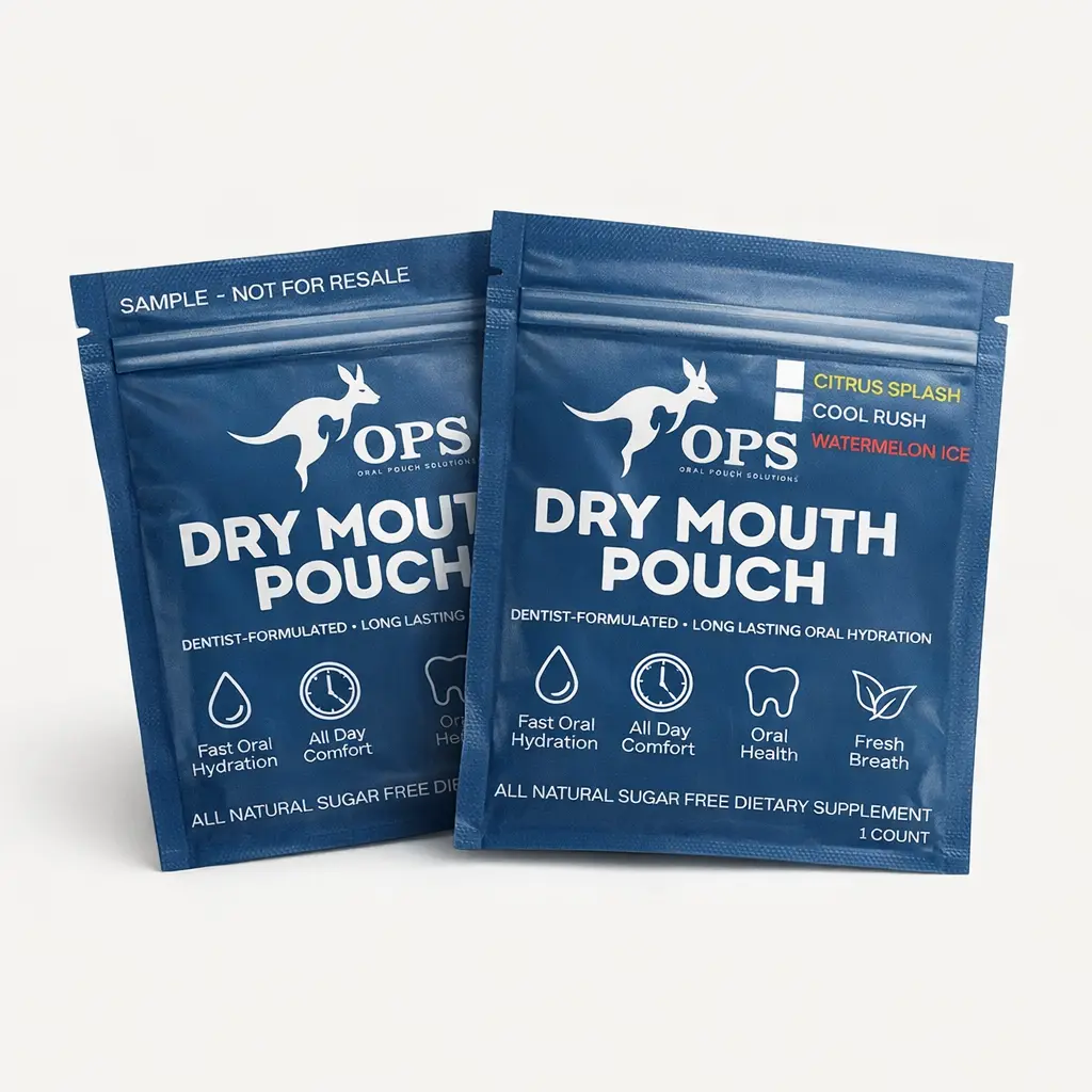 Rheo Dry Mouth Pouch Singles, 2-Pack Oral Care Accessory Oral Care Supplies Xylitol Dry Mouth Pouches, Dry Mouth Products for Natural Saliva Stimulation, All Natural & Sugar Free, Xylitol Mints Pouches for Oral Care