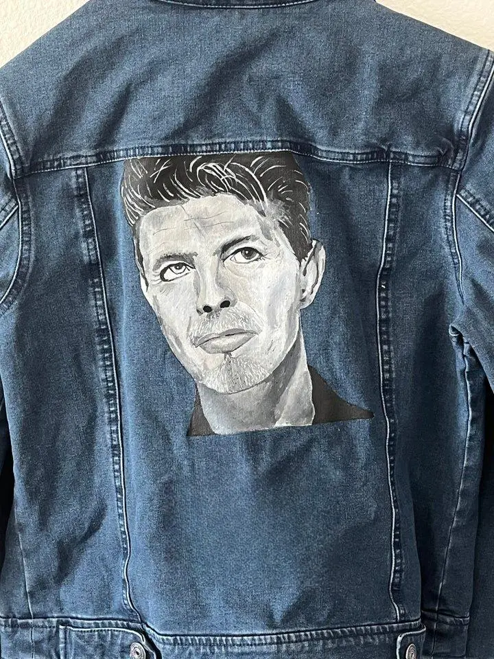 Hand-Painted David Bowie Denim Jacket - Original Artwork on Classic Woven Fabric - Unisex Fit for Music Lovers & Fashion Rebels