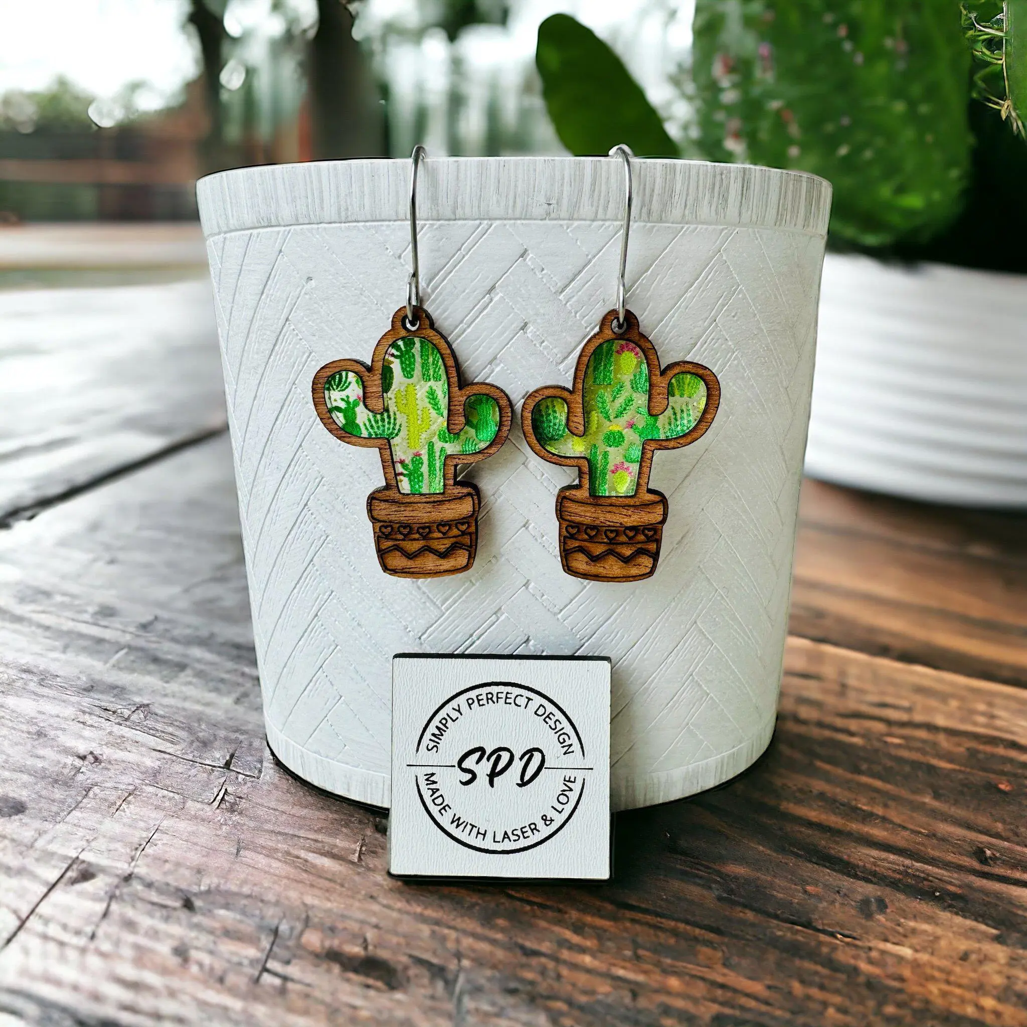 Succulent Charm: Hypoallergenic Cactus Wooden Earrings