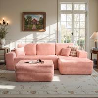 Pink Plush Corduroy Right Chaise