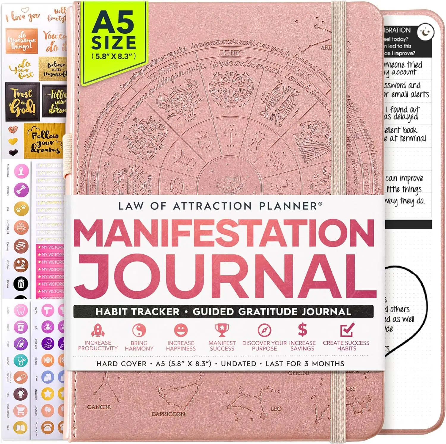 Daily Self Care and Manifestation Journal - Undated Daily Planner for Creating Your Dream Life, Guided Journal, Personal Gratitude Journal, Vision Board, A 5 Minute Journal, A 90 Day Planner Journey