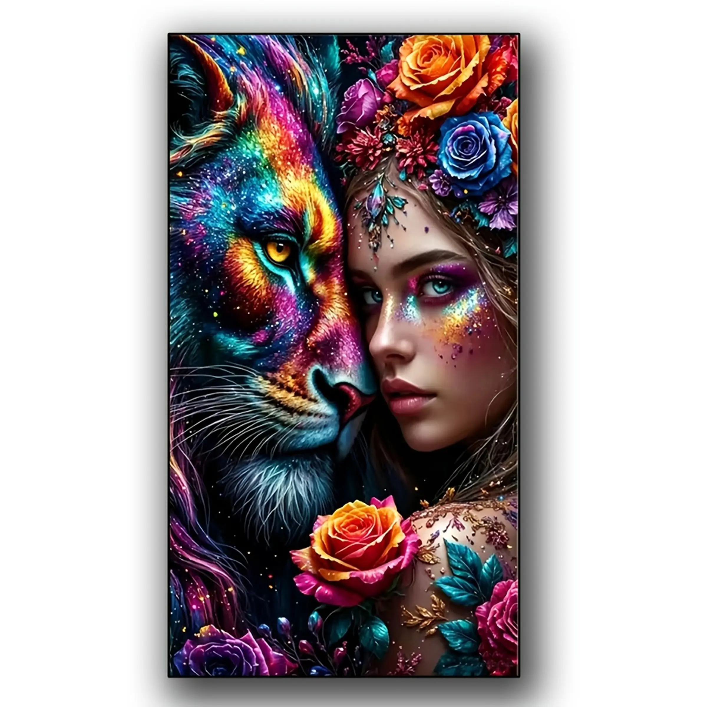 Large Size Lion Diamond Art Kits for Adults,Fantasy Animal Diamond Painting kit,Diy Handicrafts,Woman Diamond Mosaic Kits,Gem Art and Crafts,Diamond Dots,Home Decor,15.7X31.5inch