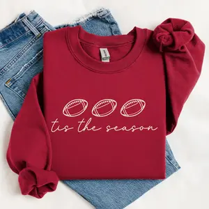 Cozy Football Tis The Season Graphic Crewneck Sweatshirt  Gildan Brand