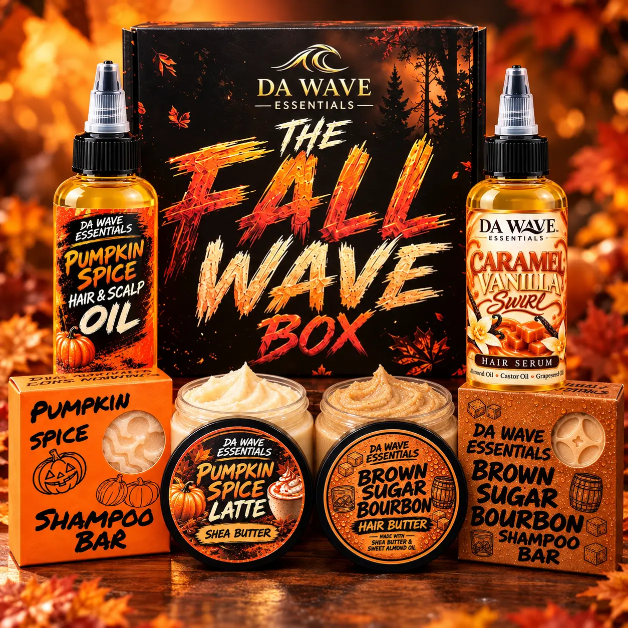 Limited Edition Fall Pumpkin 360 Wave Hair Care Kit - 6-Piece Bundle with Shampoo, Conditioner, Cleanser, Lightweight Moisturizer & Hair Oil
