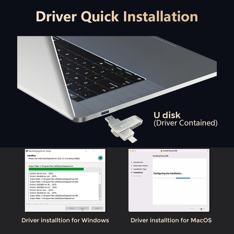 S350 Laptop Monitor Extender, 13.3" IPS Panel 1920x1200 FHD 1200P 60Hz Display, 1-Cable USB-C/USB-A External Monitor for Laptop Work, 1-Cable Easy Installation, Driver-Required First Setup, Compatible with Windows & Mac