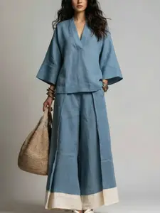 Women's Loose Fit Linen Set, Casual, Vacation Style, High-End Look, Comfortable and Stylish, Perfect for Relaxing Days