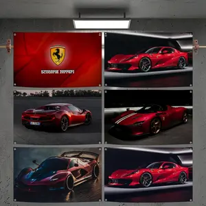 PIKPAKA F-FerrariS Fashion Cool Super Car Logo Flags 3x5 Ft Custom Banner For Garage Door Living Room Bedroom Decor Wall Out Durable Outdoor Garden Decoration With Metal Buckle