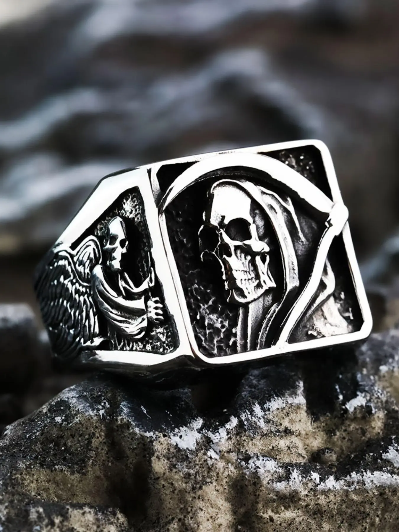 Vintage Skull Pattern Ring, Punk Style Stainless Steel Ring for Men & Women, Dark Aesthetic Rings, Fashion Jewelry for Party, Daily Decor, Trendy All-match & Exquisite Jewelry for Birthday Gift, Halloween