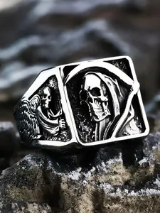 Vintage Skull Pattern Ring, Punk Style Stainless Steel Ring for Men & Women, Dark Aesthetic Rings, Fashion Jewelry for Party, Daily Decor, Trendy All-match & Exquisite Jewelry for Birthday Gift, Halloween