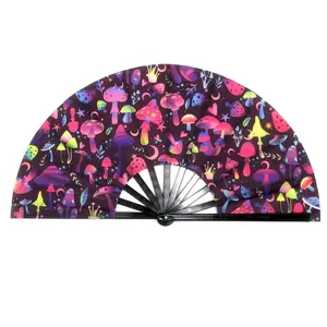 Mushroom Pattern Hand Fan, 1 Count UV Light Glow Handheld Fan, Foldable Hand Fan, Mini Fan for Music Festival, Party, Disco Party, Neon Party, Decor, Decorating