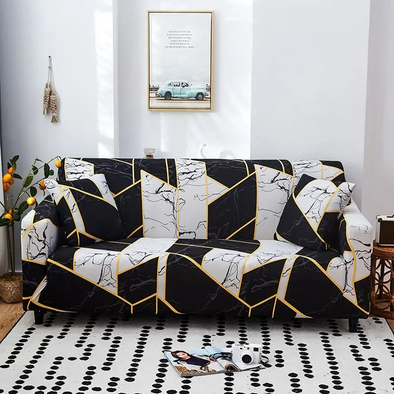 Elastic Sofa Cover Stretch Sofa Slipcover, Slipcovers For Couches And Sofas, with Free Pillowcase Stretchable Durable Nylon Polyester Blend Color Block Design for Living Room Bedroom Office Washable Couch Cover