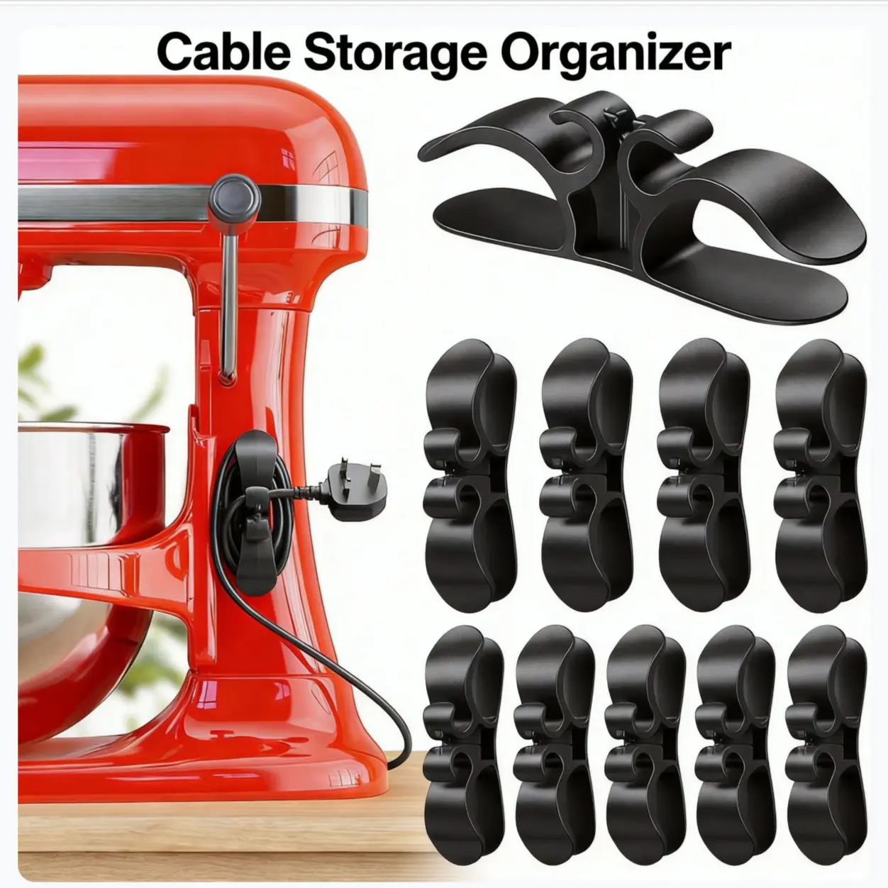 Upgraded Kitchen Cable Storage Organizer Hooks & Rails, 3M Adhesive TPR Silicone Cord Keeper, No Damage Space Saving Wire Holder for Air Fryer, Coffee Maker, Toaster, Blender, Home Organizing Tool