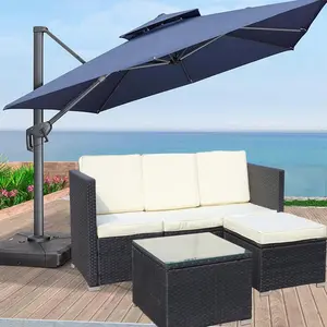 5-Piece Patio Furniture Set, All-Weather Wicker Outdoor Sectional Sofa with Coffee Table and Ottoman, Patio Conversation Set for Deck, Backyard, Porch ( Beige Cushion)
