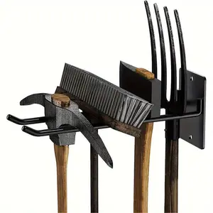 1pc Iron Garden Tools Display Wall-mounted Storage Rack For Shovels, Rakes, Brooms, Hoses, And Trowels On The Wall Side Hooks