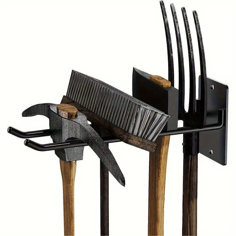 1pc Iron Garden Tools Display Wall-mounted Outdoor Storage Rack Space Saving Organizer For Shovels, Rakes, Brooms, Hoses, And Trowels On The Wall Side Hooks