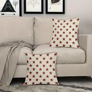 BZ- 2-Pack Patriotic Pillow Covers, Red Stars on Beige, 4th of July Americana Decor, Machine Washable, Zipper Closure, Woven Polyester, Contemporary Style for Sofa, Couch, Bed, Various Room Types - Independence