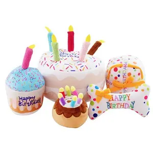 Plush Interactive Squeaky Dog Cat Birthday Cake Toy Sound - Making Pet Gift for Dogs Cats