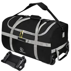 Foldable Duffle Bag with Wheels, High-Density 1680D Oxford & 210D Polyester, Heavy-Duty Wheels, U-Shaped Opening, Travel, Gym, Camping Bag