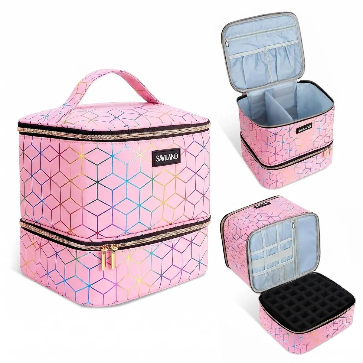 SAVILAND Nail Polish Organizer Bag: PU Leather Nail Polish Storage Organizer Holds 30 Bottles & Nail Lamp, Nail Polish Holder Travel Carrying Case Box Nail Tech Organizer Storage Bag for Nail Supplies