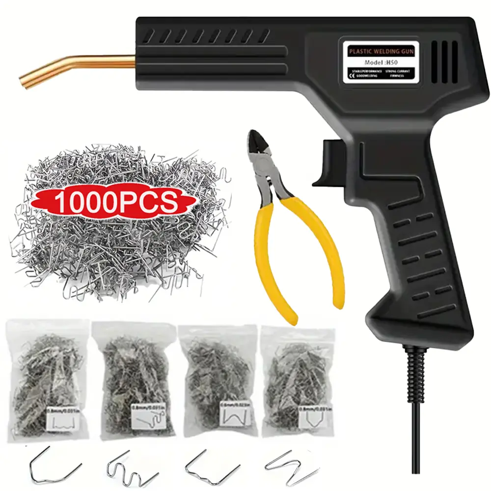 Plastic welding machine set with 1000 welding nails and pliers welding set, ergonomic handle, repairs most plastic cracks - suitable for automotive repair and DIY projects welding machine (US plug)