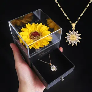 Valentine's Day Sunflower Design Necklace & Gift Box Set As Gifts, 1 Set Summer Artificial Sunflower Gift Box for Girlfriend Wife, Room Decor, Bedroom Decor, Gifts for Girlfriend, Gifts for Her, Birthday Gift Jewelry