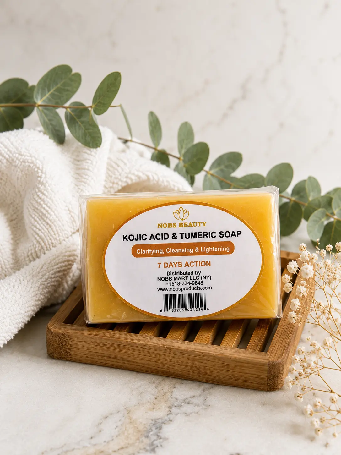 Kojic Acid and Turmeric Soap, Natural Brightening Cleanser for Daily Facial & Body Use (1 Bar)