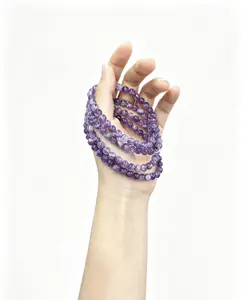 1pc Natural Dream Amethyst Beaded Bracelet, 6mm Round Beads, Handmade Gemstone Jewelry for Women and Men
