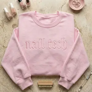 [MADE IN US] (Tone On Tone) Nail Tech Goth Embroidered Sweatshirt, Nail Artist Gift, Salon Work Shirt, Manicurist Gift, Embroidery Top