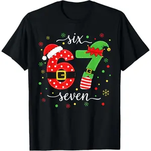 Trendy "Six Seven" Christmas Meme T-Shirt, Sweatshirt, Unisex, men women Round Neck Tee
