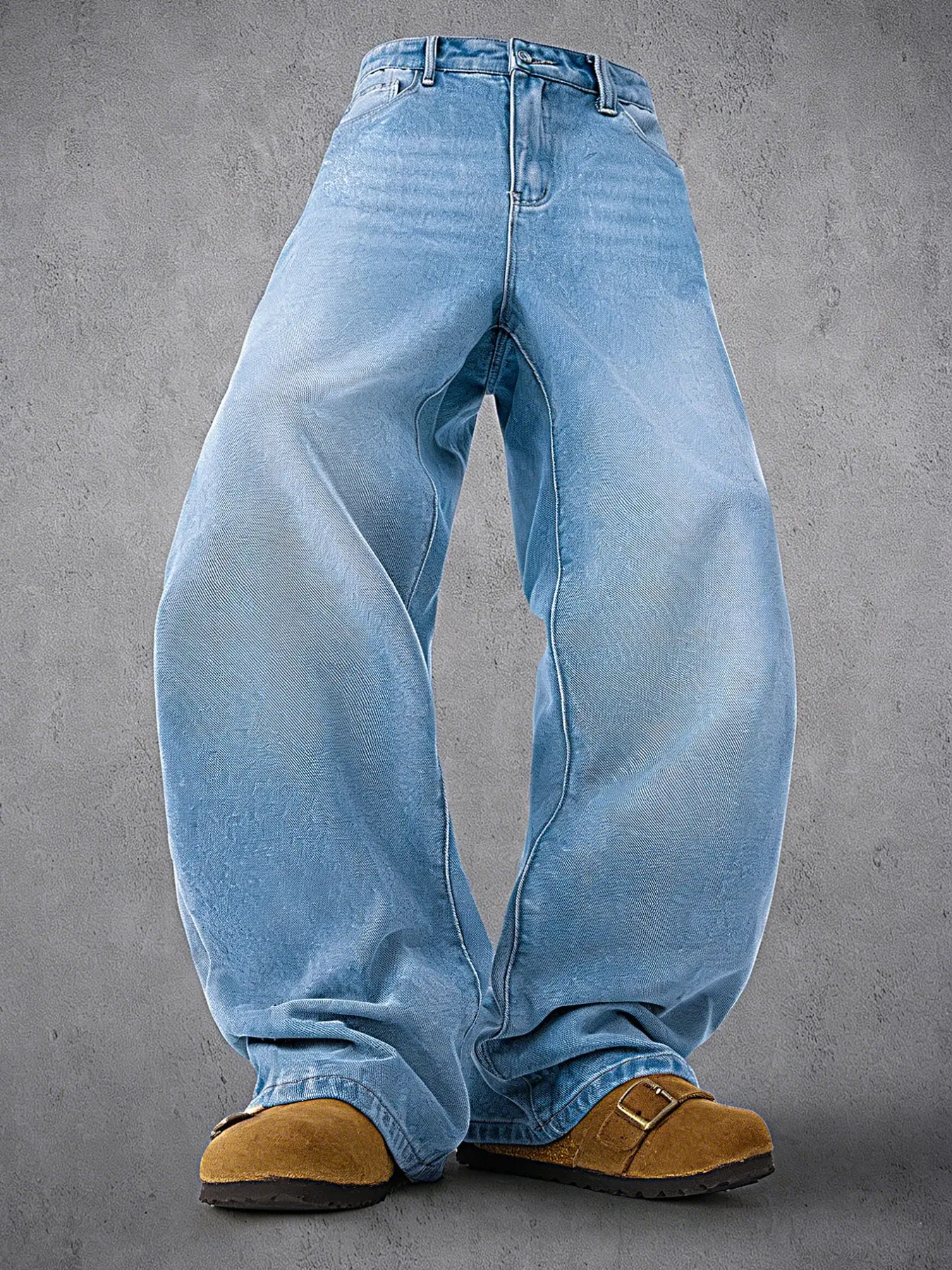 Men's Loose Baggy Straight Leg Jeans Pants, Casual Streetwear Solid Color Denim Jeans, All-Season Fashionable Boyfriend Style, Comfortable Fit, Leisure Denim Trousers