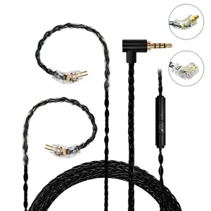 JCALLY JC08S Electronic IEM Upgrade Cable, 8-Core 5N Silver-Plated OFC, 0.78mm 2-Pin/MMCX/QDC Connectors, 3.5mm Jack with Inline Mic & Remote, 1.2m Black HiFi Replacement for KZ TRN CCA Shure Audiophile IEMs