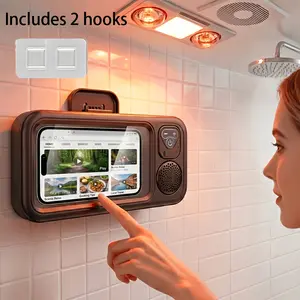 Bathroom Shower Phone Holder with Bluetooth Speaker, Waterproof Touch Screen Phone Case, 360° Rotation Wall Mount Phone Stand for Shower