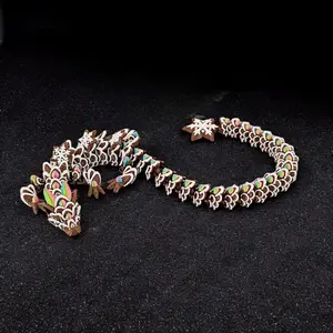 Simulation dragon decorations, 3D printed snowflake dragons, brown and rainbow colors, flexible movable joints, gift dragon decorations, home decorations, decorative sculpture ornaments