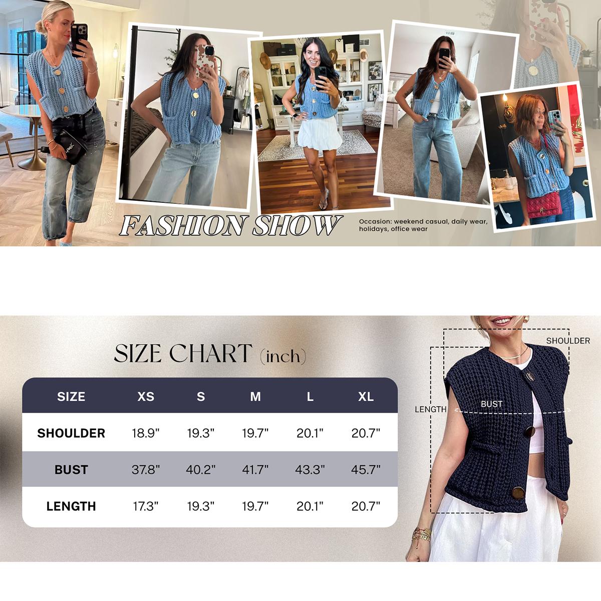 Kingapril Womens Chunky Knit Vest Sleeveless Button Down Cardigan Casual Cropped Crochet Sweater Vest with Pockets