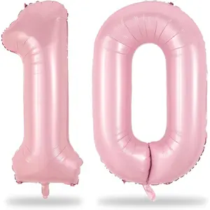 Pastel Pink 10 Balloons Number, 40 Inch Foil Number 1 & 0 Balloons for 10 Year Old Birthday Decorations, Large Self Inflating Mylar Light Pink Balloon for Girls 10th Birthday Party Anniversary Decor